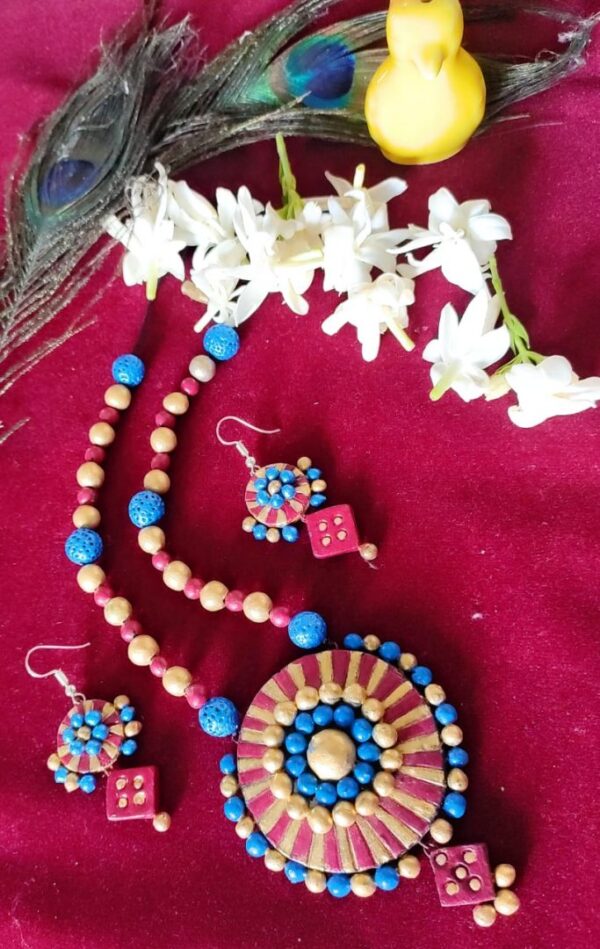 Blue meets Pink Terracotta Necklace Set |