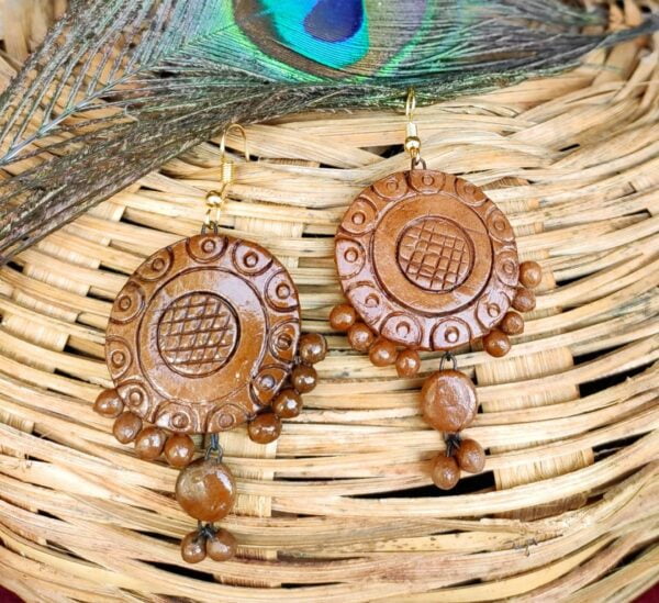 Wooden Painted Terracotta Earrings |