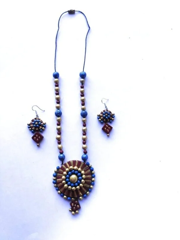 Blue meets Maroon Terracotta Necklace Set |