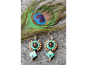 Blue Diamond Shaped Terracotta Earrings