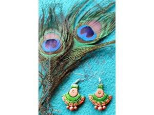 Arc Shaped Green Terracotta Earrings