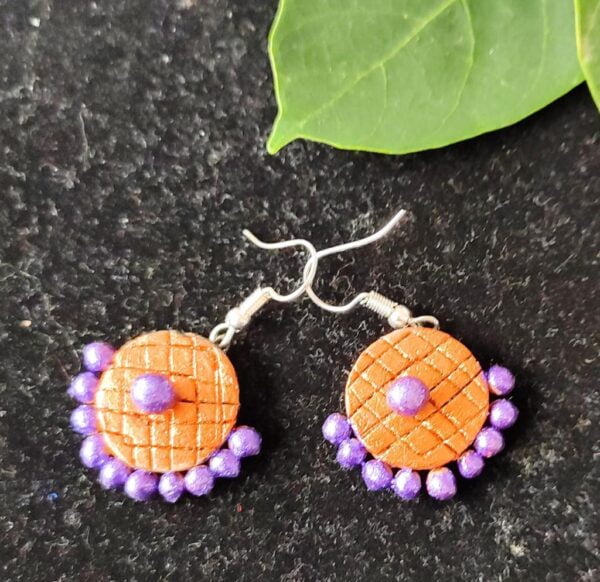 Orange Purple Small Sized Terracotta Earrings