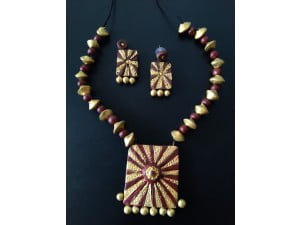 Golden With Brown Terracotta Clay Neckset