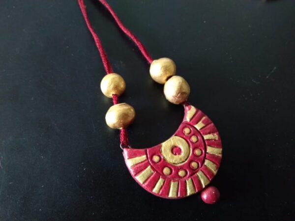 Red Half Moon Clay Pendant