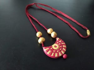 Red Half Moon Clay Pendant