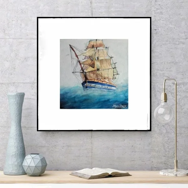 Ship in the Sea, Water colour Painting | Ship in the Sea Water colour Painting |