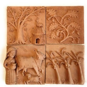 Beauty Of Village Terracotta Plaques (Set Of 4)