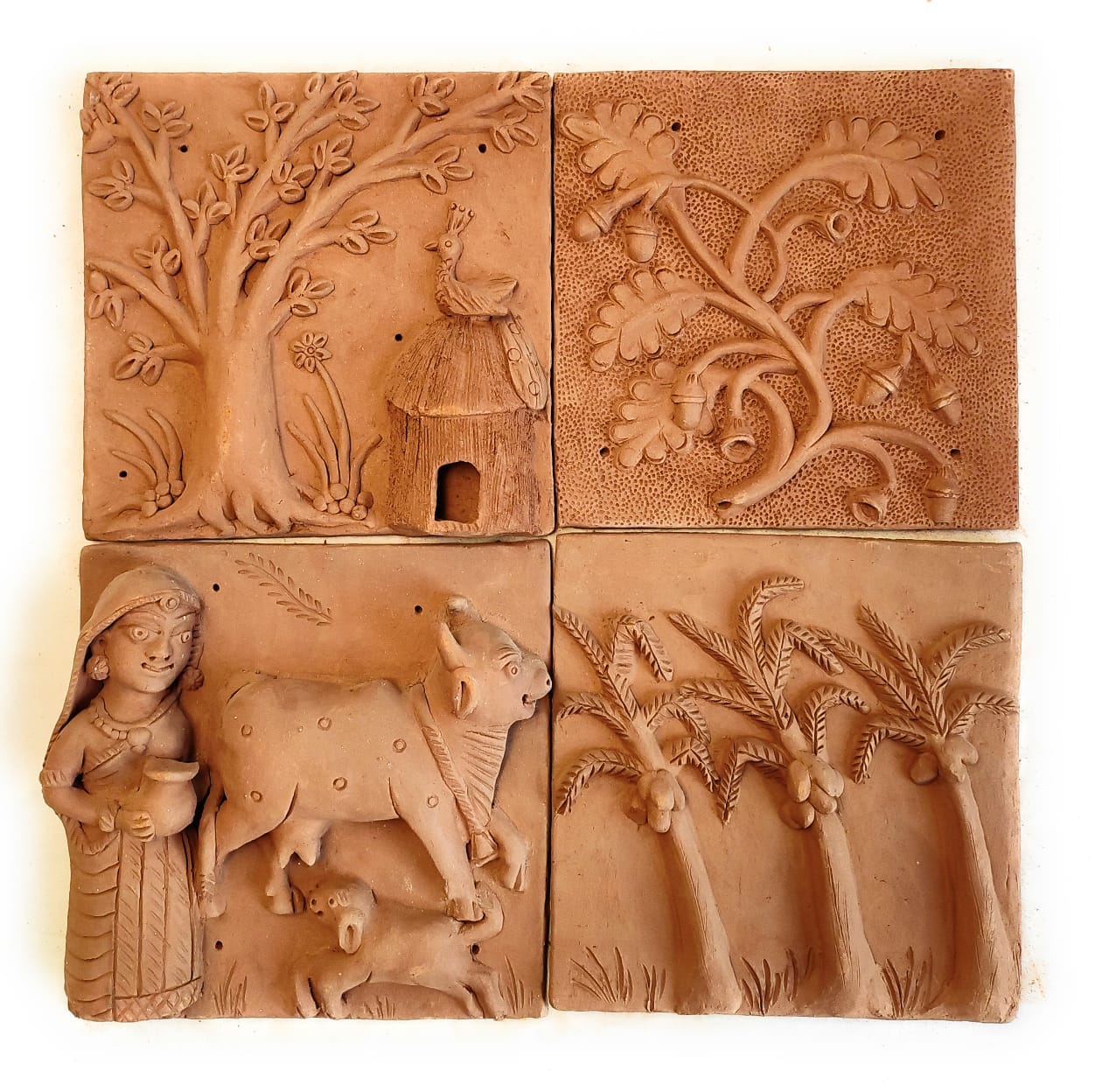 Beauty Of Village Terracotta Plaques (Set Of 4)