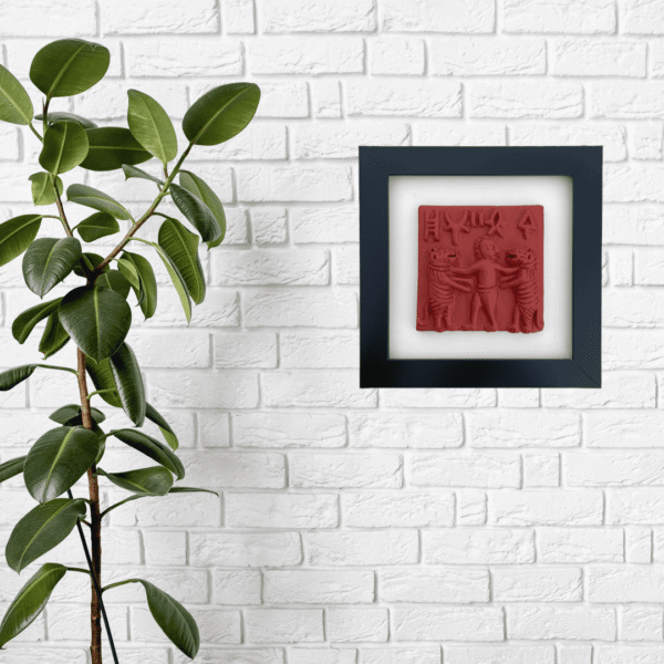 terracotta colored harappa seals indus valley molela art authentic historical replicas bare hand tiger wrestling | Terracotta Colored Harappa Bare Handed Tiger Wrestling Seal