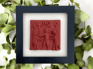 terracotta colored harappa seals indus valley molela art authentic historical replicas bare hand tiger wrestling | Terracotta Colored Harappa Bare Handed Tiger Wrestling Seal
